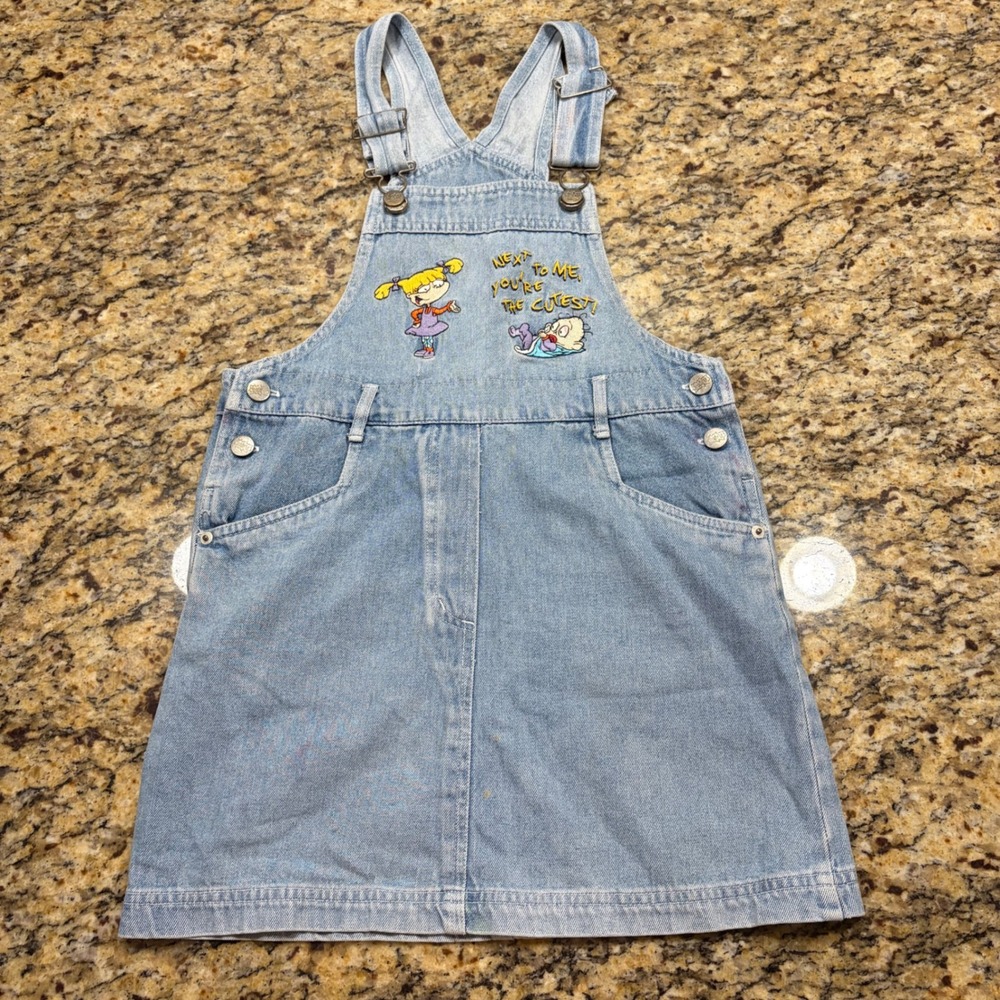 Vintage 1998 Rugrats Denim Overall Dress Angelica Tommy Pickles Light 10/12 v